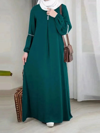 Casual Sequin Sundress Muslim Dress Women Stretch Cuff  Kaftan Lislamic Clothing Arabian Dubai Abayas Women Clothes Musulmane