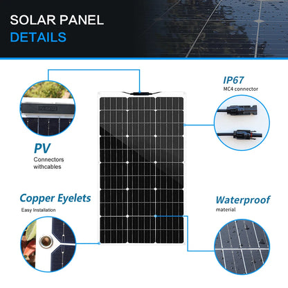 WUZECK Flexible Solar Panel 500W 400W 300w 200W 100W Mono Solar pate 18V Photovoltaic Module off grid Power for RVs Boat Caravan