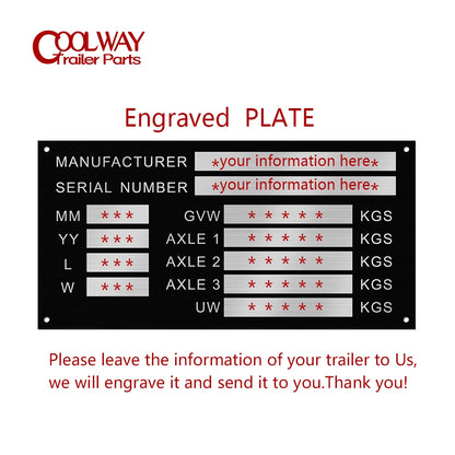 Blank or Engraved Aluminum Trailer Weight Plates Plant Flatbed Min-Digger Vin Chassis Caravan RV Camper Parts