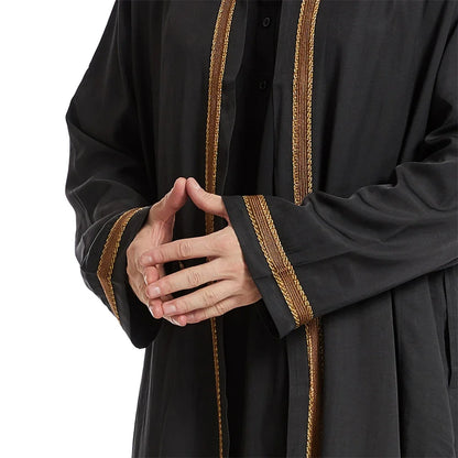 Men Open Abaya Muslim Saudi Jubba Thobe Islamic Clothing Ramadan Kimono Long Sleeve Robe Caftan Dubai Stand Collar Arabic Dress