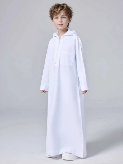 Ramadan Boys Middle East Islam Long Sleeve Arab Dubai Robe, Muslim Casual Ethnic Style Boys Long Sleeve Thobe Abaya Clothing