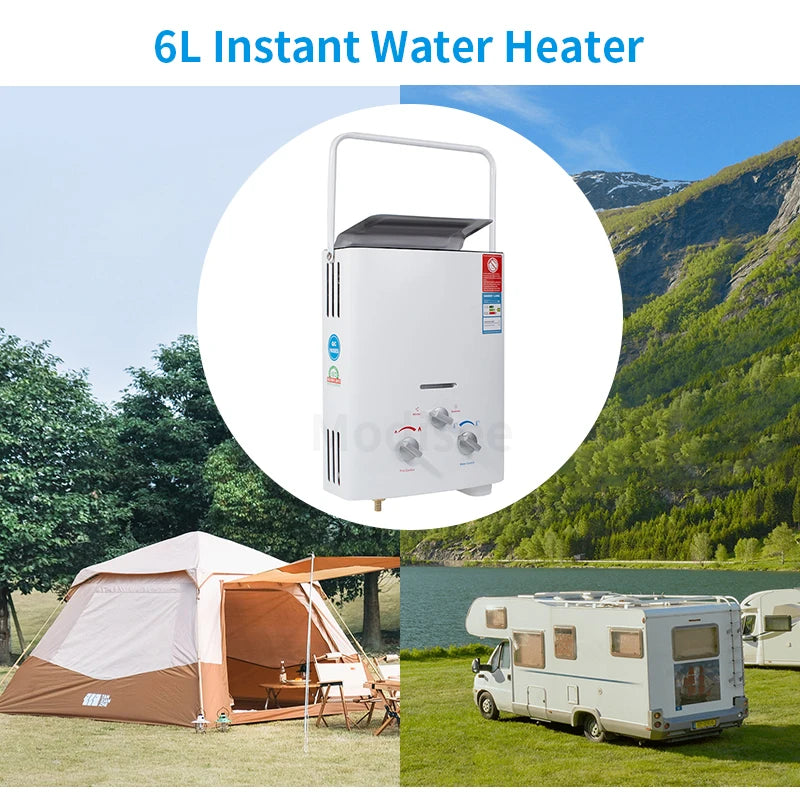 6L Liquefied Petroleum Gas Tankless Water Heater Outdoor Camping Instant Bath With Shower Hot Water Heater Boiler Car Truck Tent