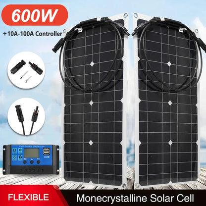 300W/600W Solar Panel 18V Flexible Solar Cell 10A-100A Controller Suitable For Mobile Phone Car RV Camping Solar Plate Charger