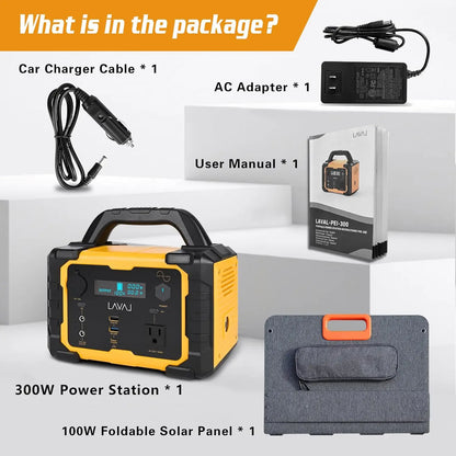 Solar Generator 300W Portable Power Station With 100W Foldable Solar Panel, 294Wh Lithium Battery, 120V/300W Ac Outlet, Quiet