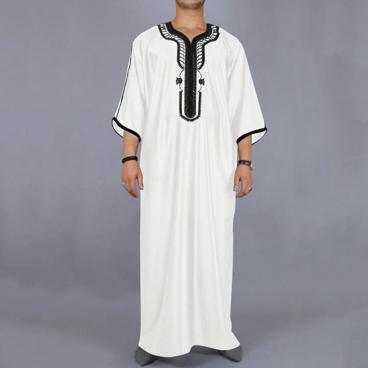 Arab Long Robe Islam Kaftan Muslim Eid Men Moroccan Dubai Caftan Embroidered Loose Breathable Abaya Jalabiya Thobe Summer 2024