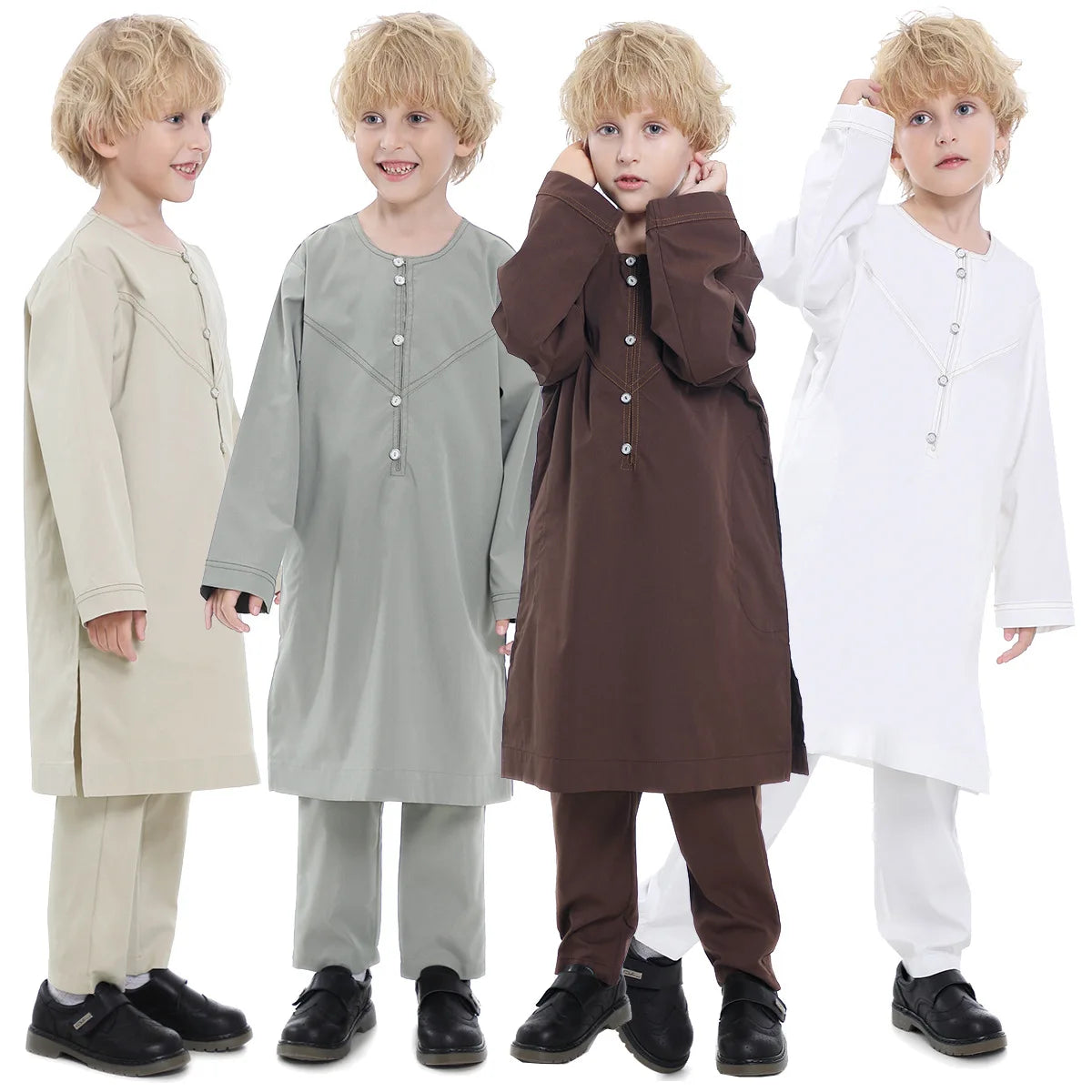 Morocco Muslim Arab Boy Thobe Children Abaya Ramadan Jubba Thobe Dress Pant Set 2 Piece Caftan Robe Kaftan Musulman Ensembles