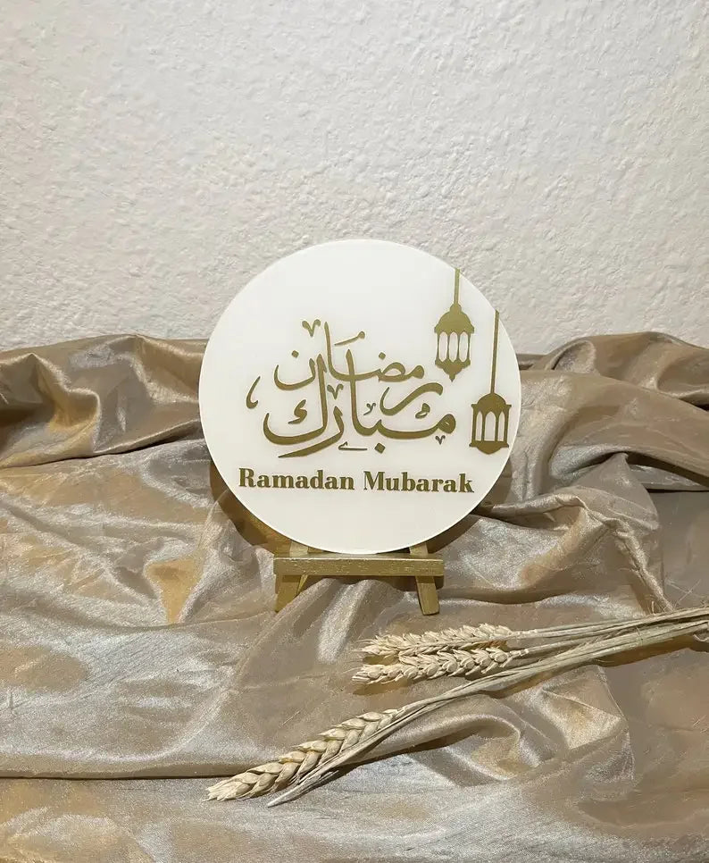 2pcs Ramadan Mubarak Acrylic Sign Table Centerpiece Decor Ramadan Kareem Eid Mubarak Muslim Islam Ramazan Eid Decor Easel