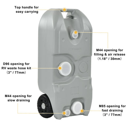 RV Waste Tank Kit Portable 10.6 Gallon 40 L Water Holding Tote Sewer Dump Campe