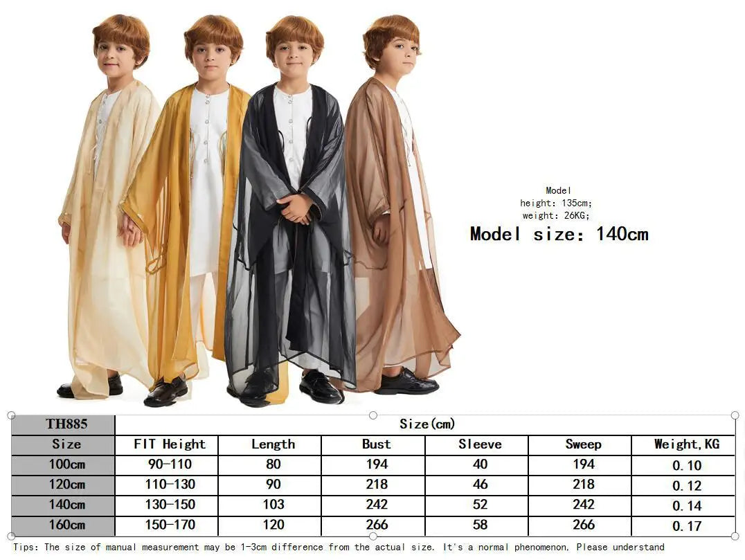 Eid Abayas for Boy Kids Kebaya Open Muslim Dress Kimono Abaya Turkey Arabic Islam Clothing Djellaba Robe Musulmane Jubba Thobe