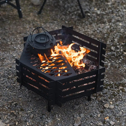 Camping Brazier Folding Bonfire Furnace Portable Firewood Burner Carbon Steel Fire Pit BBQ Charcoal Stove Boils Water Stove