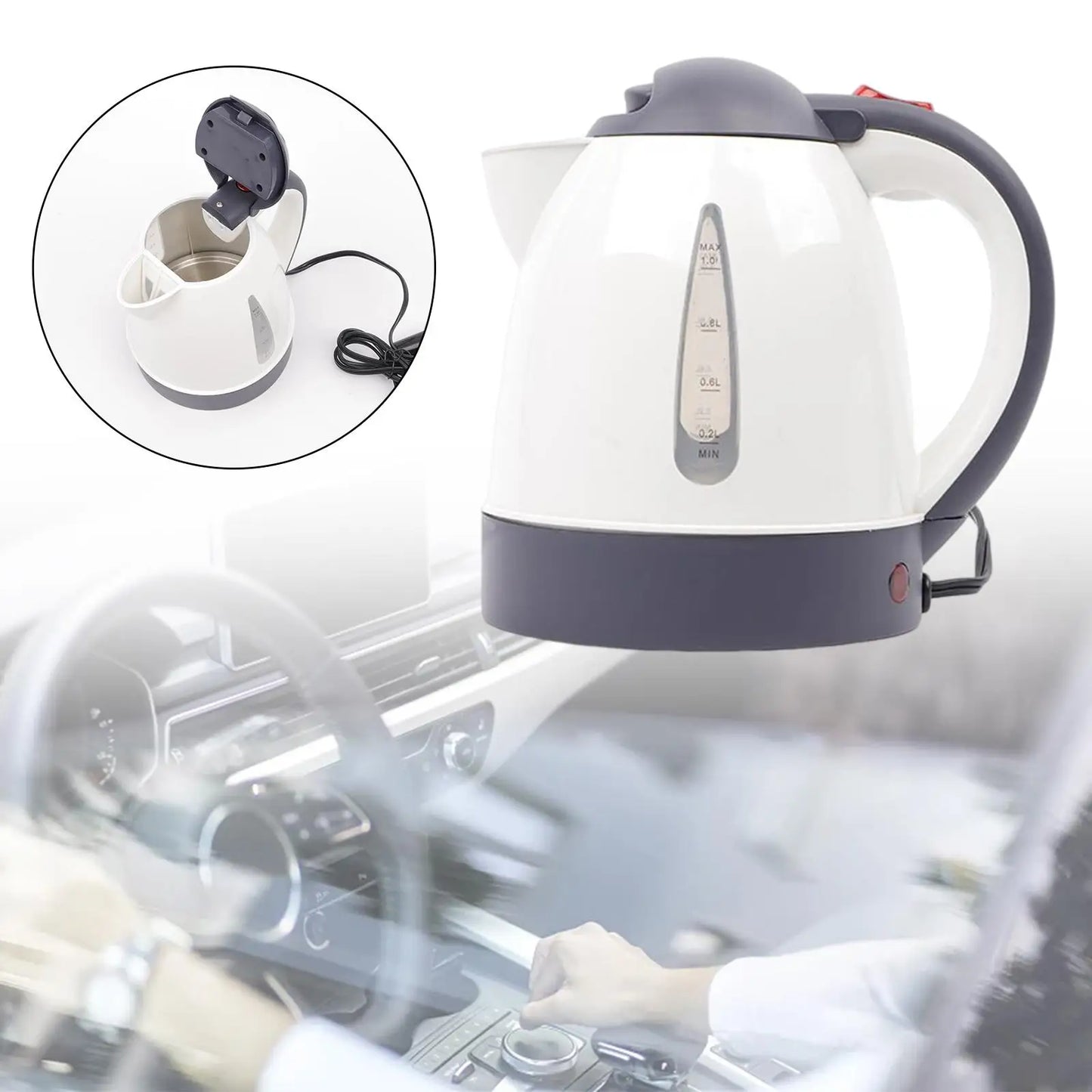 1L Car Electric Kettle, Portable Boiler, Drinking Mug, heater Bottle for Coffee Tea Making Vehicle travel Trip