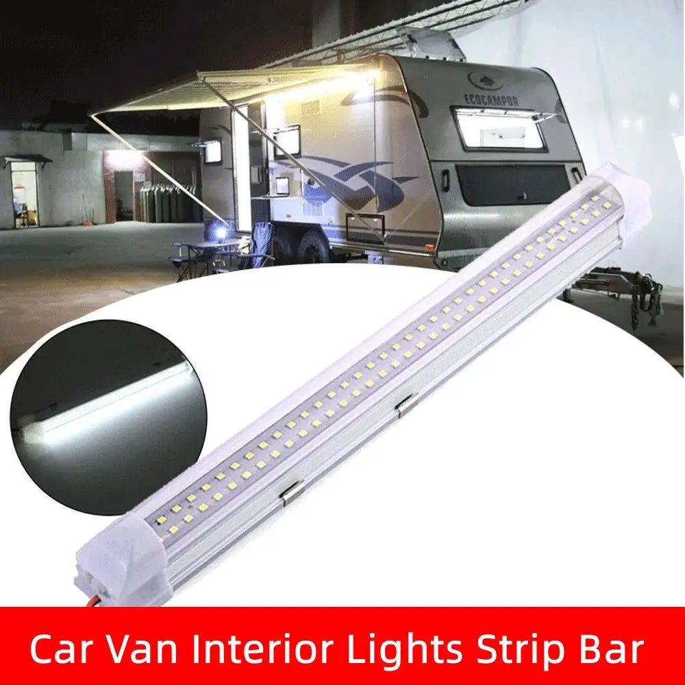 Car Interior Light Strip Bar 12V 72 LED White Light Tube with ON/OFF Switch for Van Lorry Truck RV Caravan Indoor Ceiling Light