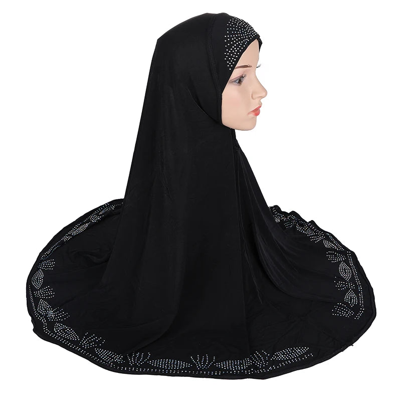 H058 Big size pray hijab with stones muslim scarf hat instant headwrap cover chest part