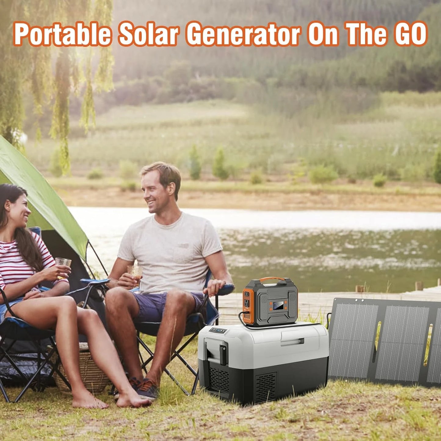 Portable Solar Generator, 300W Portable Power Station with Foldable 60W Solar Panel, 110V Pure Sine Wave, 280Wh Lithium Battery