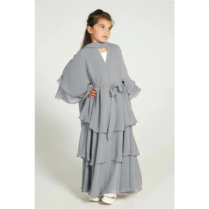 Chiffon Muslim Abaya Kids Open Abaya Girls Islamic Dresses Prayer Clothing for Children Long Robe Ramadan 2025 Clothes