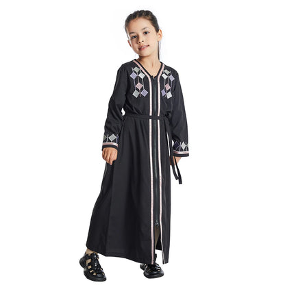 Moroccan Kids Girls Muslim Embroidery Abaya Long Sleeve Maxi Dress Turkey Arabic Kaftan Islamic Prayer Gown Robe Robes Clothing