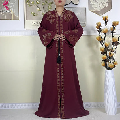 New Muslim Abayas For Women Long Sleeved Dress Dubai Lady Elegant Long Dress Islam Clothing African Abaya Loose Robe With Turban