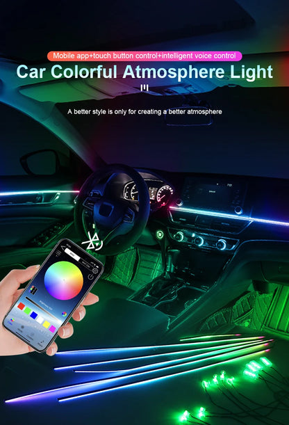 10/14/18 in 1 Led Car Ambient Lights 213 64 Color RGB Symphony Streamer Bluetooth Rainbow Acrylic Strips Atmosphere Lamp Kit 12V