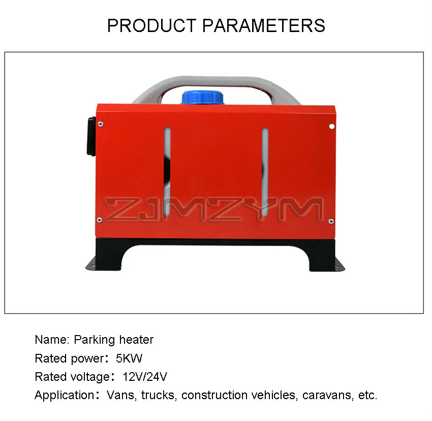 5KW 12V 24V Diesel Air Heater All in One Mini Heater with Silencer LCD Switch Remote Control for Car Bus RV Trucks SUV