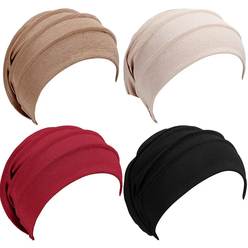 Breathable Elastic Women's Turban Hat Soft Ruffle Head Wrap Cap Lady Cancer Chemo Cap Muslim Headscarf Hat