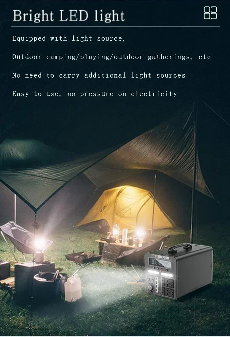 600W-2000W Portable Power Station Charging External Batteries 220V Energy Storage Supply Outdoor Camping Campervan RV