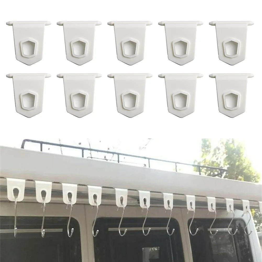 10pcs Awning Hanger Hook RV Awning Hook Ring Clothes Hanger Clip RV Awnning Hook White Plastic Vehicle Accessories