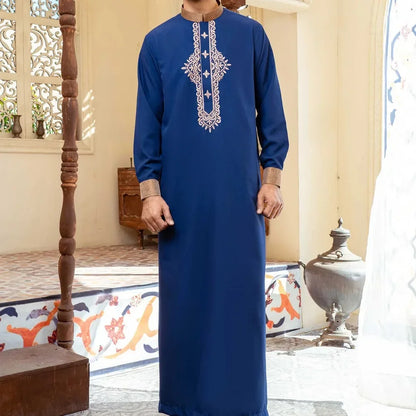 Eid Muslim Fashion Men Jubba Thobe Embroidery Stand Collar Dubai Arab Long Dress Islamic Ramadan Robe Saudi Musulman Abaya Male