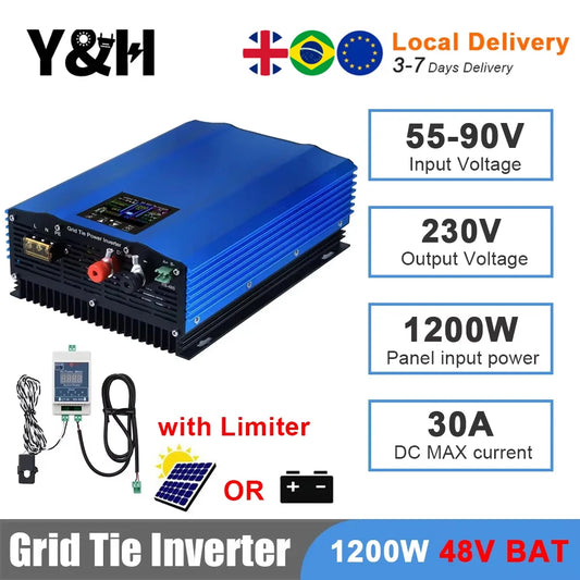 Y&H 1200W 1000W Grid Tie Inverter with Limiter Pure Sine Wave Solar Inverter Battery Discharge Mode Input 48V/24V Optional WiFi