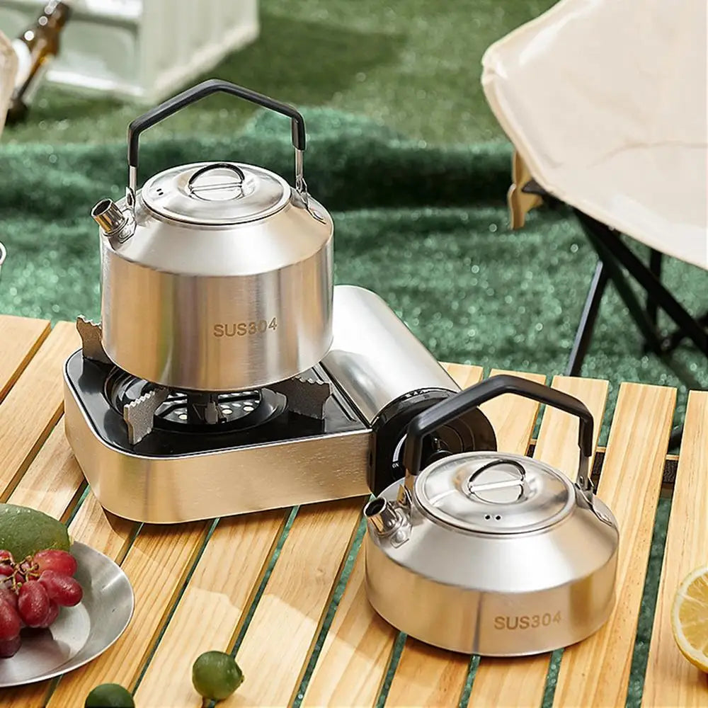 New Camping Kettles For Boiling Water 304 Stainless Steel Water Pot Outdoor Gas Cassette Stove Teapot Kitchen Whistling Kettle