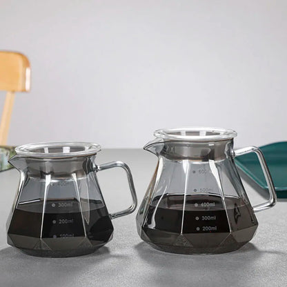 Espresso Glass Carafe Coffee Pot, Pour Over Coffee Filter Kettle - 400ml 600ml Diamond Glass Coffee Sharing Pot with Lids