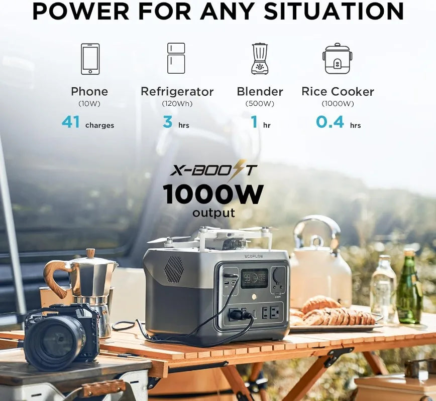 Portable Power Station RIVER 2 Max 500 499Wh LiFePO4 Battery/ 1 Hour Fast Charging Up To 1000W Output Solar Generator