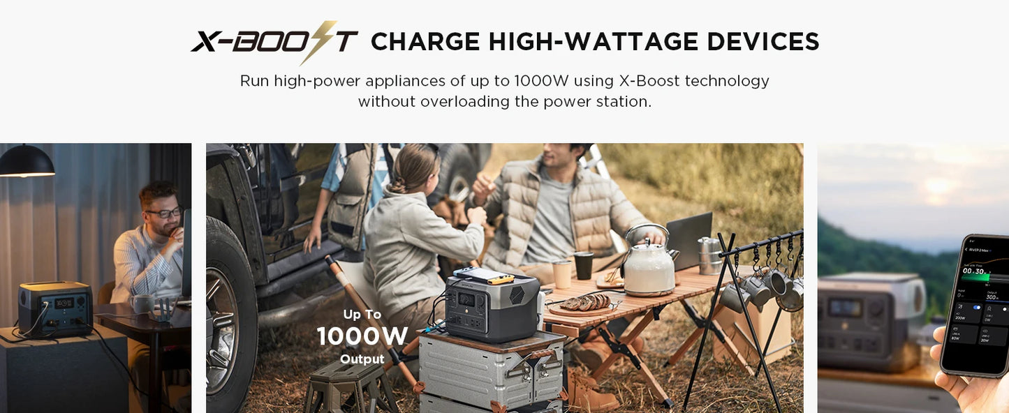 ECOFLOW Portable Power Station RIVER 2 Max, 499Wh/512Wh LiFePO4 Battery/ 1 Hour Fast Charging, Up To 1000W Output