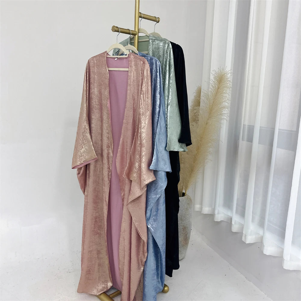 Eid Satin Batwing Kimono Abaya Dubai Luxury Kaftan Islam Muslim Modest Dress for Women Kebaya Caftan Marocain Femme Musulmane