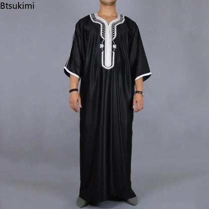 Durable Kaftan Arab Muslim Robe Men Jubba Thobe Long Sleeve Dubai Islamic Ethnic Gown Nightshirts Fashion Loose Casual Clothes