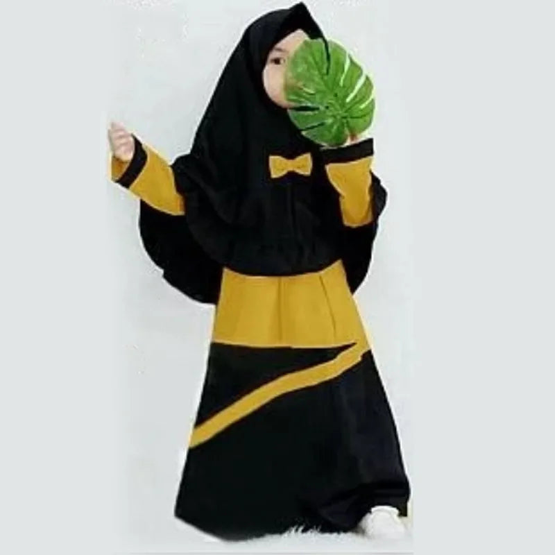 Abaya Kaftan Islamic Clothing Muslim Prayer Garment Dress Arab Middle Eastern Prayer Hijab Teen Girl Simple Two-Piece Suits Kids