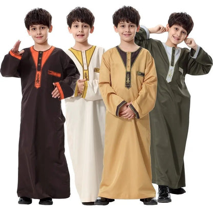 Muslim Boys Jubba Thobe Middle East Arabic Embroidered Ethnic Style Kids Abaya Long Dress Islamic Teenager Robe Djellaba Caftan