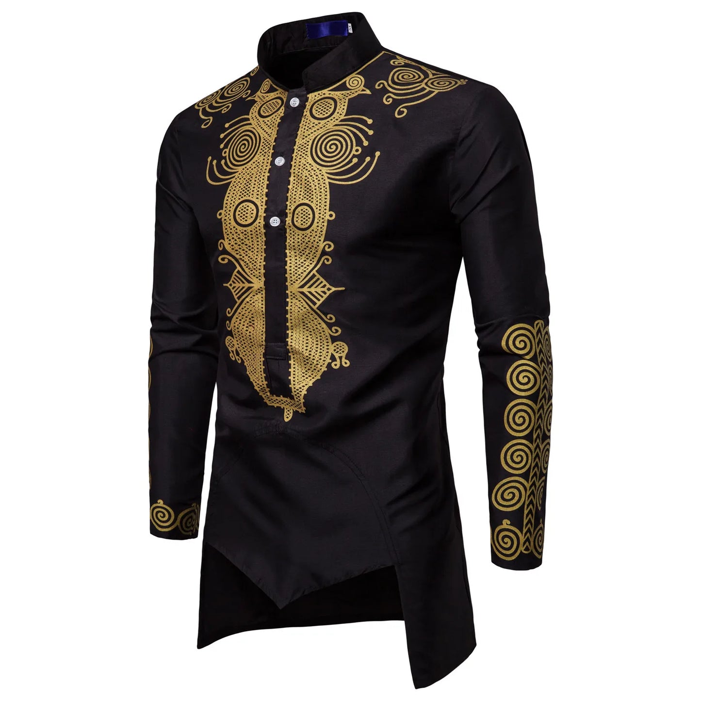 2023 Muslim Men shirts Luxury Casual Islamic Arabic Abaya Robe Fashion Ethnic Print Stand Collar Youth Mid-length Cosplay Cos