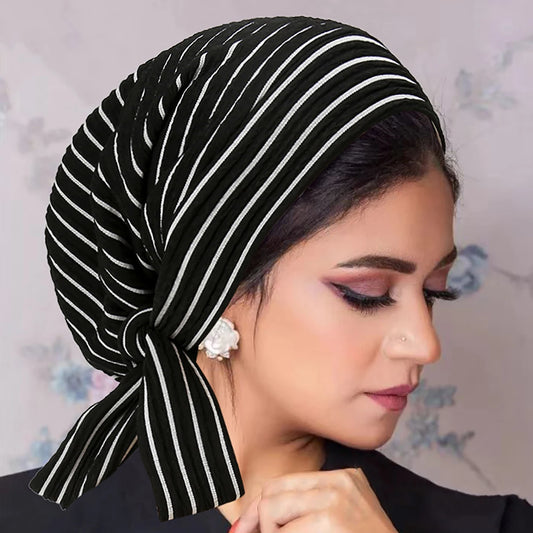 Trendy Stripe Turban Cap Women Muslim Hijab Islamic Chemo Cap Head Scarf Ladies Head Wrap Cover Hijab Scarf