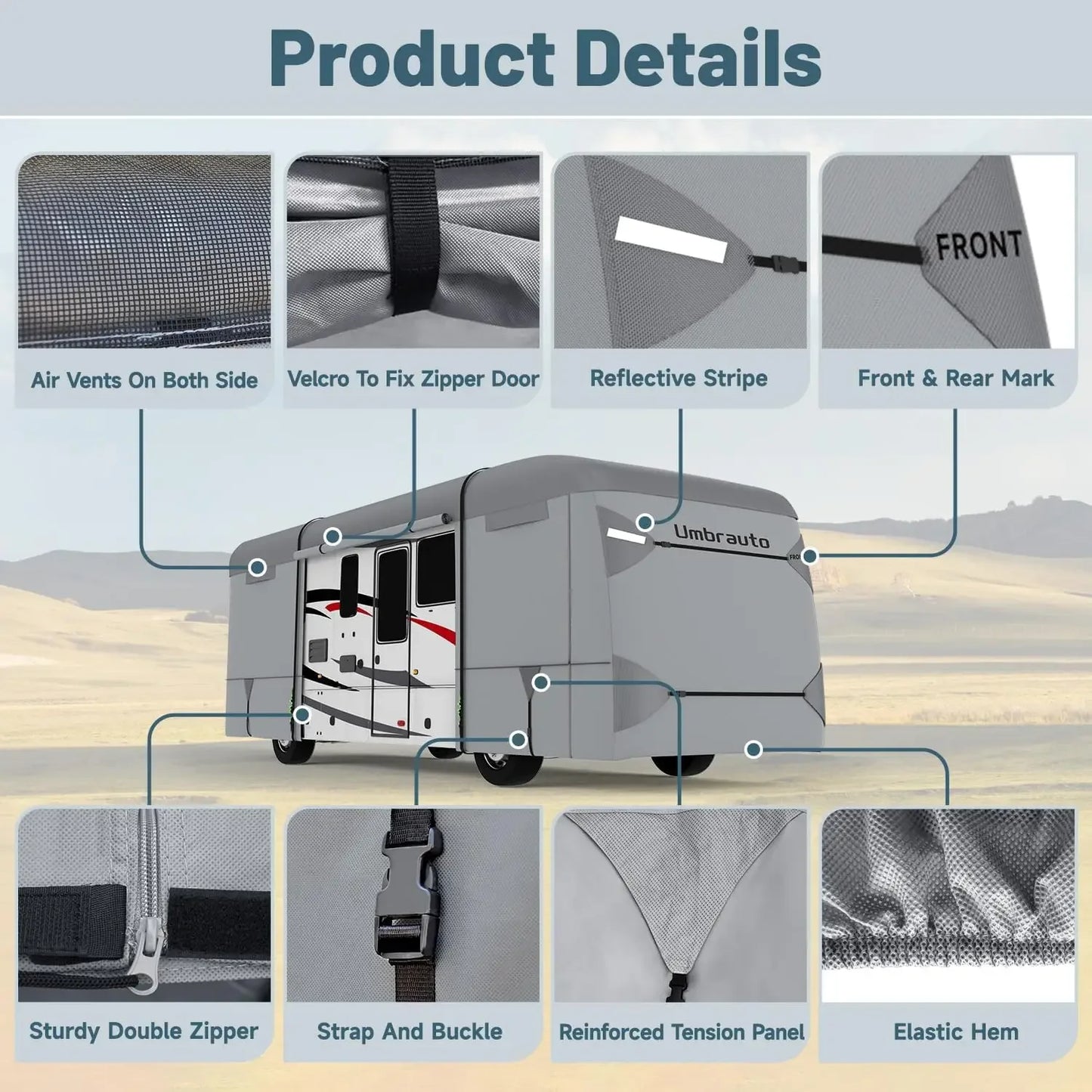 Class A RV Fits 37-40Ft Motorhome Upgraded Heavy Duty 7 Layers Top Windproof Breathable A Camper Cover wit