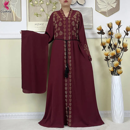 New Muslim Abayas For Women Long Sleeved Dress Dubai Lady Elegant Long Dress Islam Clothing African Abaya Loose Robe With Turban