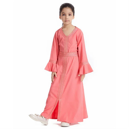 Ramadan Kaftan Abaya for Kids Girls Turkey Muslim Long Dress Islam Saudi Arabia Clothing Eid Robe Gowns Children Kimono Caftan