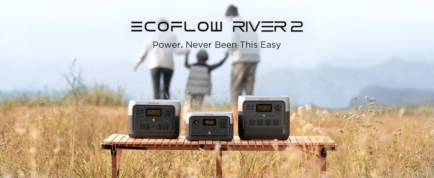 ECOFLOW Portable Power Station RIVER 2, 240Wh LiFePO4 Battery/ 1 Hour Fast Charging, 2 Up to 600W AC Outlets, Solar Generator