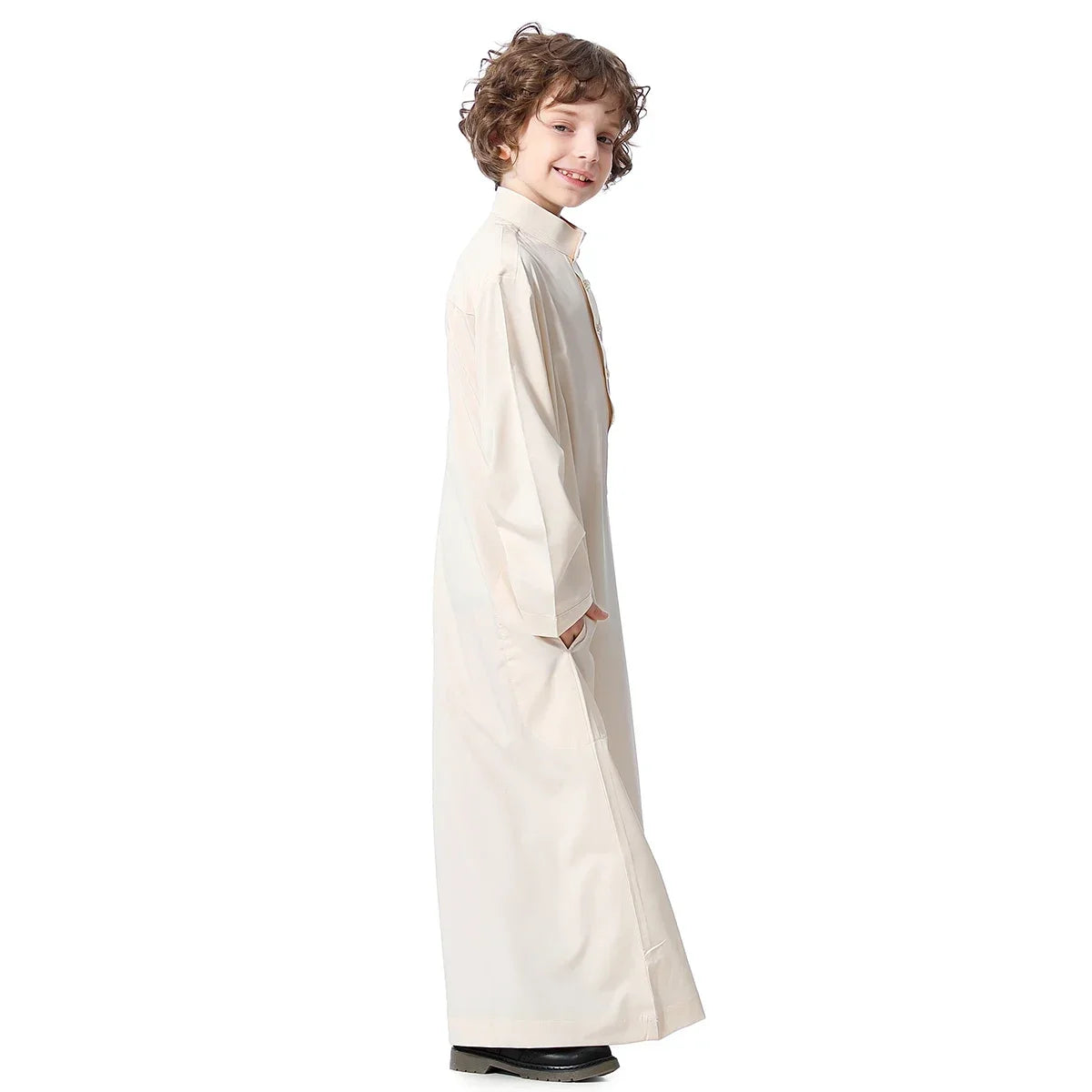 Muslim Saudi Kids Boys Dishdasha Long Sleeve Robe Thobe Dubai Islamic Abaya Middle East Arab Clothing Child Dress Kaftan Caftans