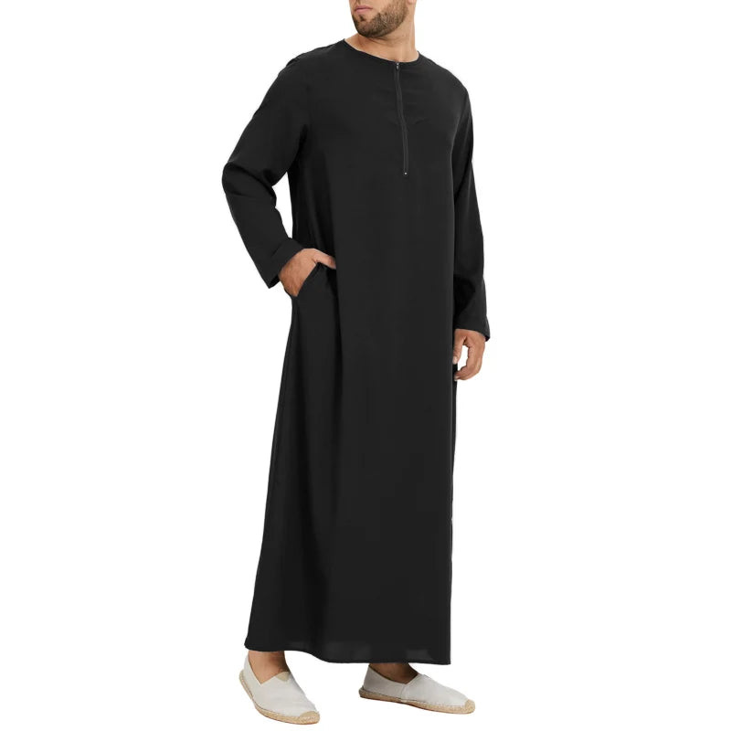 INCERUN Men Muslim Arabic Kaftan Islamic Long Sleeve Abaya Robes Solid Color Saudi Arabia Dress Jubba Thobe Men Clothing S-5XL