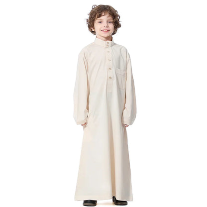 Muslim Saudi Kids Boys Dishdasha Long Sleeve Robe Thobe Dubai Islamic Abaya Middle East Arab Clothing Child Dress Kaftan Caftans