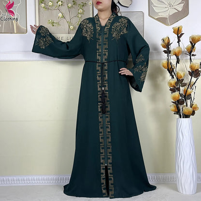 New Muslim Abayas For Women Long Sleeved Dress Dubai Lady Elegant Long Dress Islam Clothing African Abaya Loose Robe With Turban