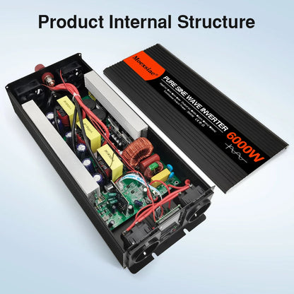 Moexsiac Pure Sine Wave Solar Inverter 4000W 5000W 6000W Double EU Socket DC 12V 24V 48V To AC 220V 50Hz 60Hz Voltage Converters