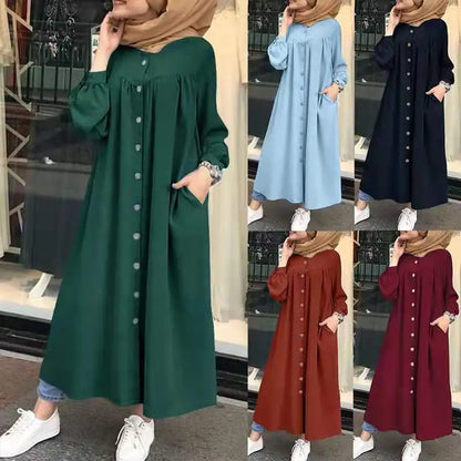 Muslim Long Kimono Hijab Dress for Women, Dubai Abaya, Islam Clothing, Button Shirt, Maxi Dresses, African Abaya