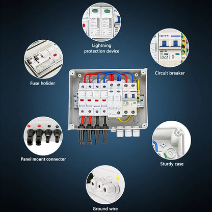 Solar Photovoltaik PV Combiner Box mit Blitzschutz 2 Eingang 1 aus DC 600V Sicherung mcb spd wasserdichte Box IP65