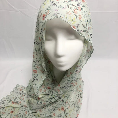 Chiffon Hijab Scarf Foulard Femme Musulman Printed Shawl Islamic Clothing Headwear Muslim Headscarf 4 Side Embroidery 180X70CM